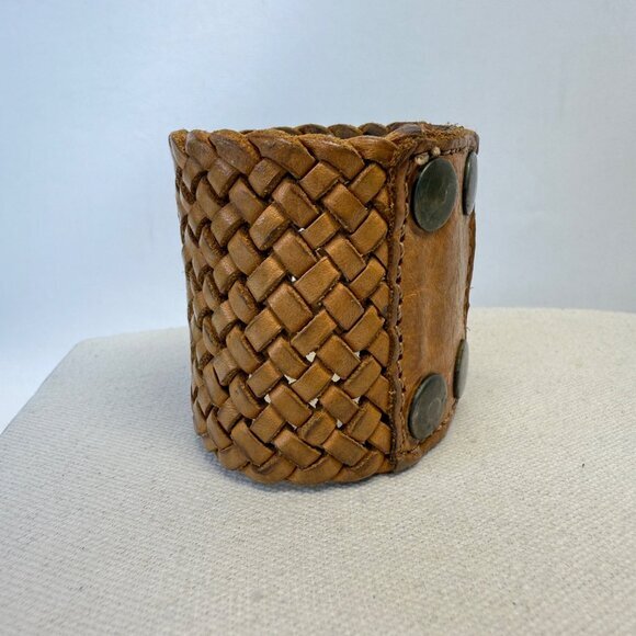 Motif Brand Wide Braided Leather Bracelet Snap Closure Natural Boho - Picture 11 of 14